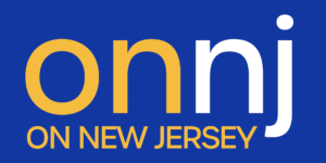 Text logo with large letters onnj in yellow and white on a blue background. Below, smaller yellow text reads ON NEW JERSEY.
