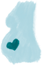 A simple blue outline of a pregnant belly with a teal heart shape inside, symbolizing love and care for the baby.