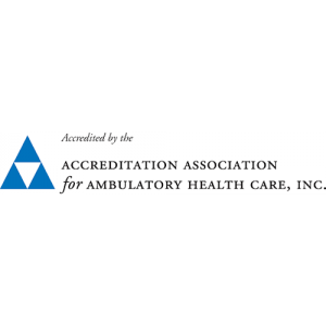 Logo of the Accreditation Association for Ambulatory Health Care, Inc. (AAAHC), featuring a blue triangle design and the organizations name in black and blue text.