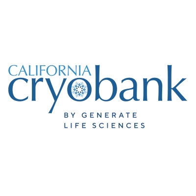 California Cryobank logo with a snowflake inside the letter o, and text underneath reading By Generate Life Sciences.