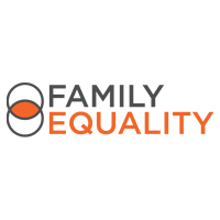Family Equality logo with two overlapping black circles on the left, the word “FAMILY” in gray, and “EQUALITY” in bold orange letters on the right.
