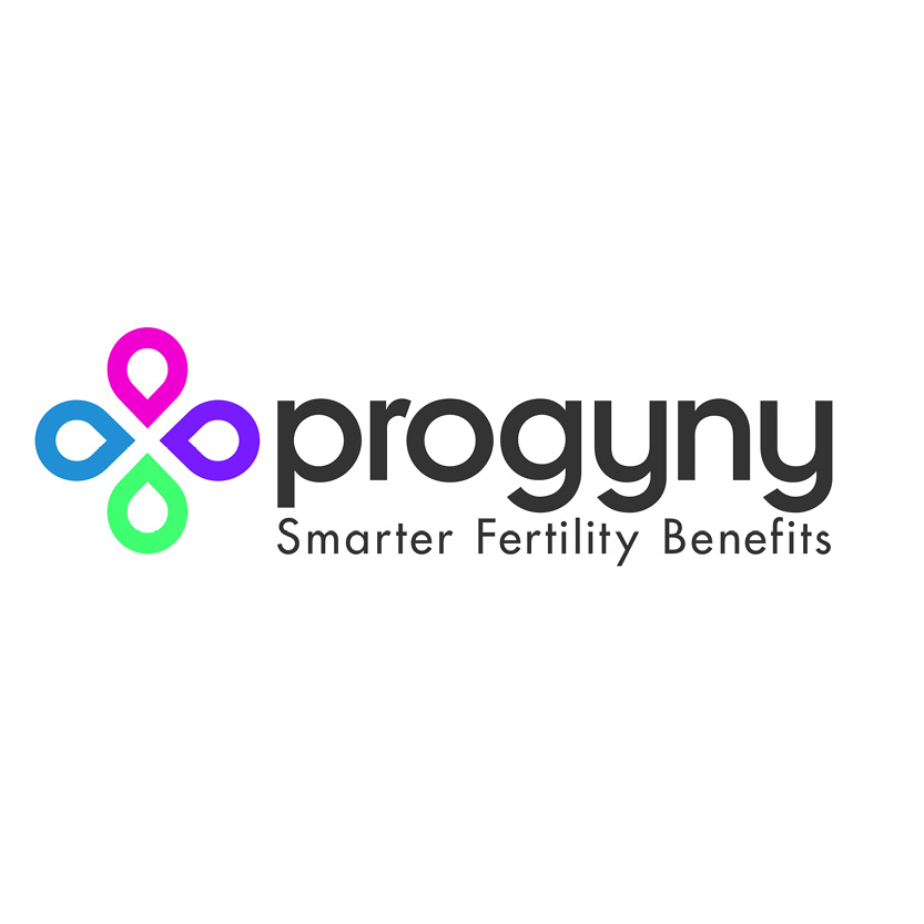 Logo for Progyny featuring a colorful abstract flower-like symbol with blue, pink, and green teardrop shapes on the left, and the words progyny Smarter Fertility Benefits in black text on the right.