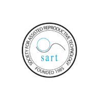 The logo of the Society for Assisted Reproductive Technology (SART) features a circular design with the organizations name and Founded 1985 around the edge. The center shows sart with an abstract blue and black graphic.
