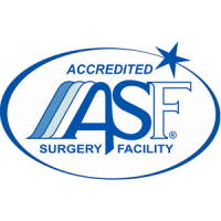 Logo of the Accredited Surgery Facility (ASF) featuring the letters ASF in blue with a star above the F, encircled by an oval outline, and the words Accredited Surgery Facility written around it.