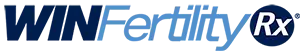 WINFertility Rx logo with WIN in dark blue, Fertility in light blue, and Rx in white letters inside a dark blue circle on the right side.