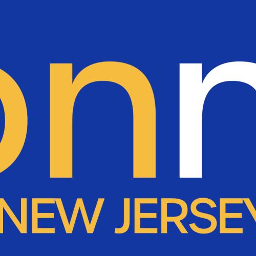 Text logo with large letters onnj in yellow and white on a blue background. Below, smaller yellow text reads ON NEW JERSEY.